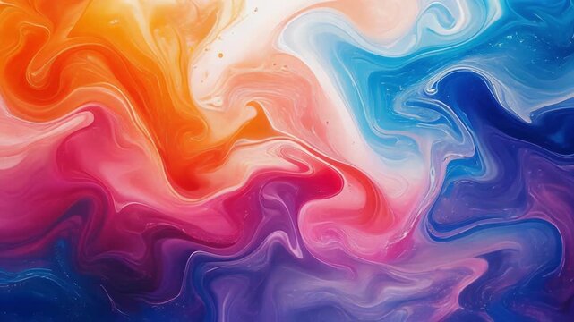 Abstract colorful fluid art with swirling patterns in warm and cool tones