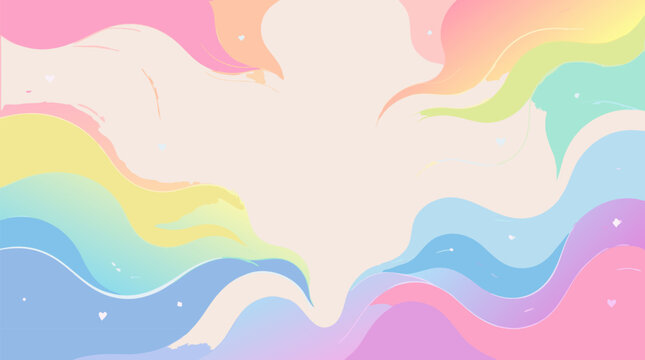 A smooth rainbow wavy gradient background in pastel pride colors rendered as a flat vector illustration suitable for LGBTQ pride month social issues diversity and inclusivity themed commercial designs
