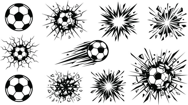 Soccer ball explosion vector icons set