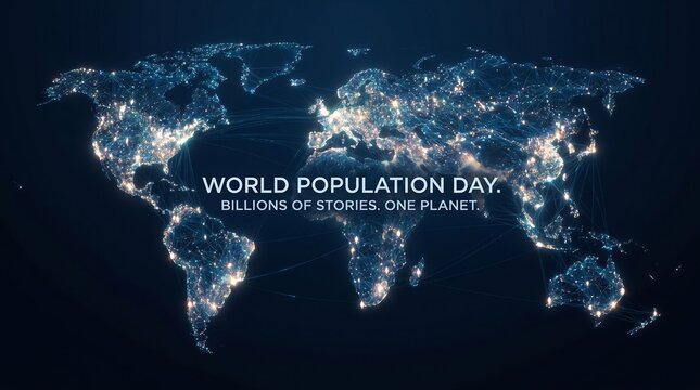 Abstract Digital World Map Illuminating Global Population Density, Showcasing Urban Centers and Interconnectedness Across Continents