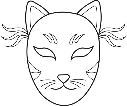 Kitsune Mask Line Art Illustration On White Background