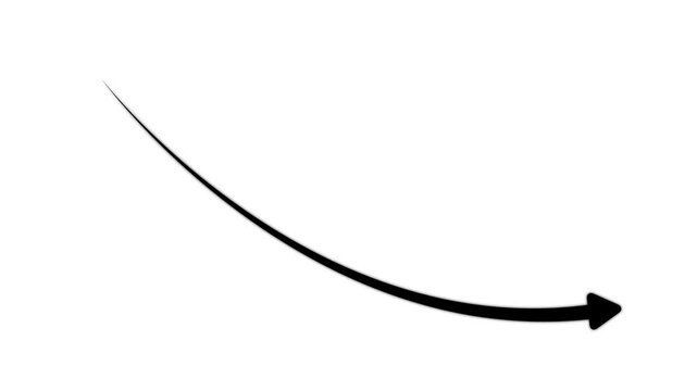 Hand drawn black arrow pointing downwards and to the right on a clean white background for digital presentations and projects
