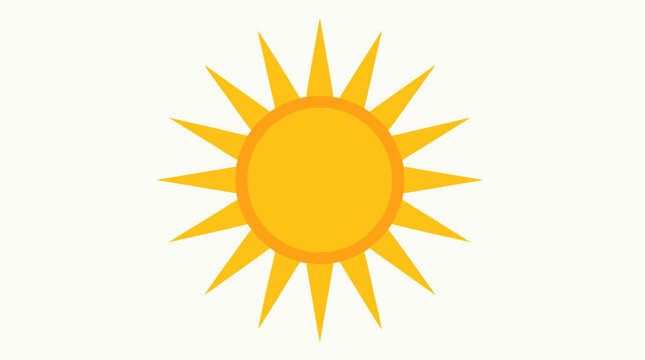 A simple bright yellow-orange sun with sharp radiating rays on a light background in this clean flat vector illustration ideal for weather, energy, summer, and children's educational design elements.