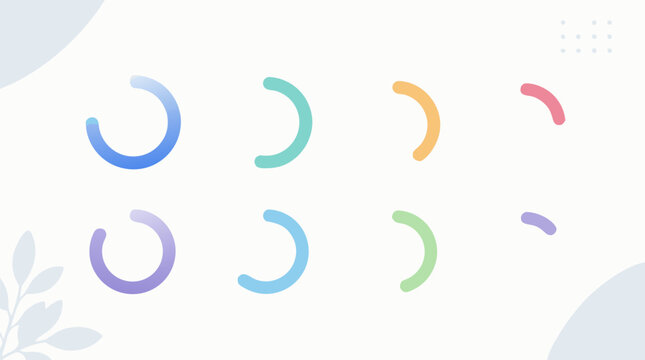 Clean flat vector illustration of pastel circular progress rings and loading indicators on a light background for dashboard UI, app analytics, or web interface design.