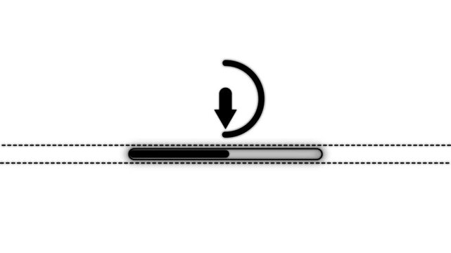 Minimalist download progress bar with a downward arrow and dashed lines on a white background for digital interface and software loading