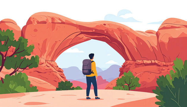 Man wearing backpack standing outdoors.