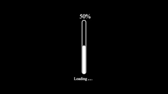Vertical loading bar with thirty percent progress indicator and loading text on a black background for software installation or web page buffering