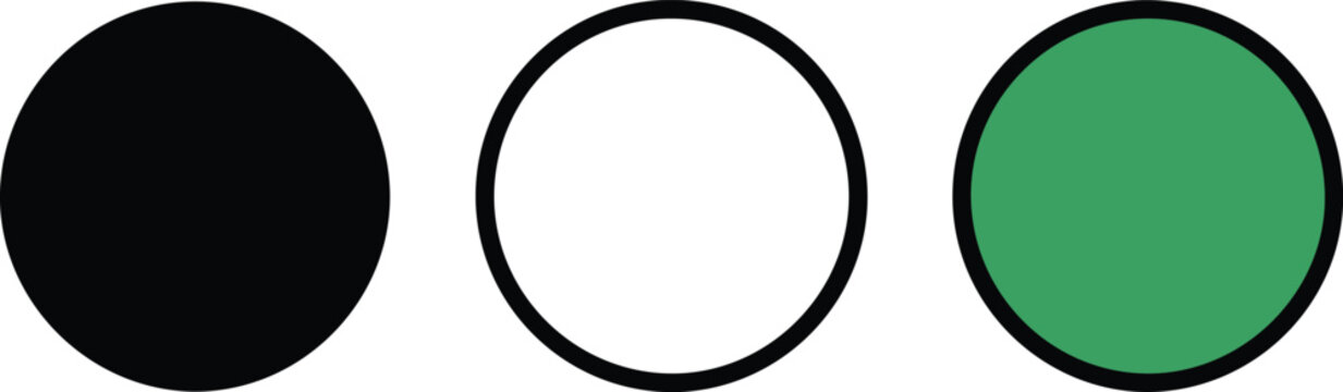 Three Simple Colorful Circles with Different Fill Styles Isolated for Design and Illustration Use