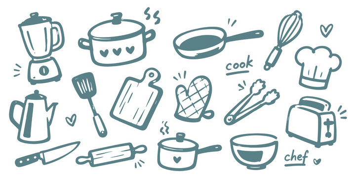 Kitchen Cooking Doodle Set Vector Illustration