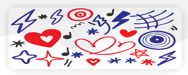 Obraz premium Hand Drawn Y2K Aesthetic Icons and Doodle Elements Vector Set