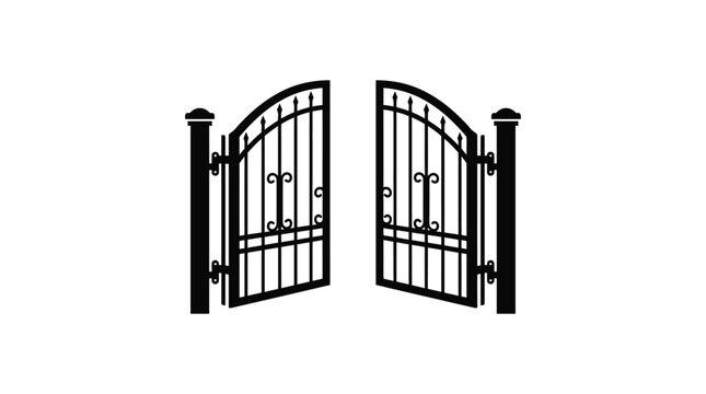 Open wrought iron gates black silhouette gate