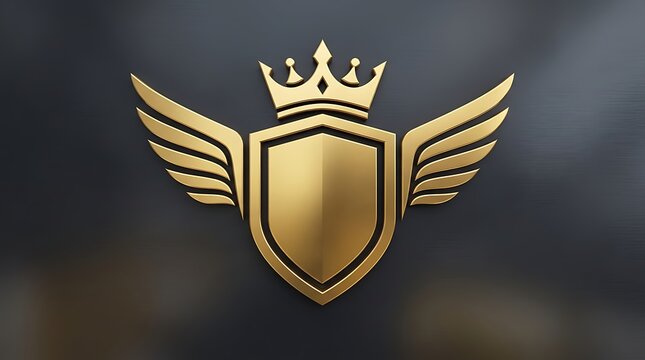 Golden shield with wings and crown emblem illustration