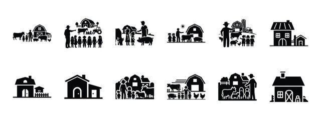 educational farm tour icon set, black color and white background © Rama