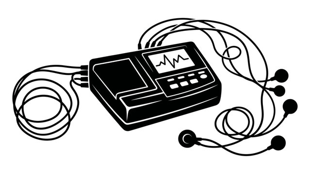 Electrocardiogram machine icon, ecg medical device for heart monitoring
