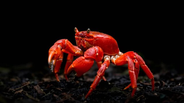 christmas island red crab isolated on black background close up video