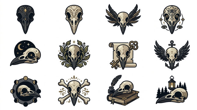 Collection of skulls and bones icons.