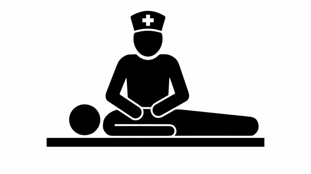 Doctor or Nurse Performing CPR First Aid on Patient Glyph Icon Vector Illustration