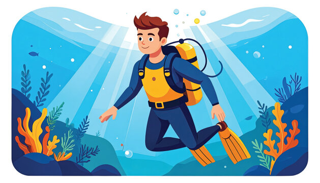Scuba diver in deep sea.