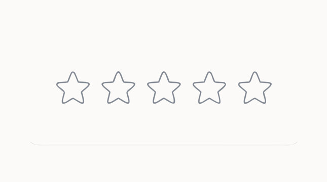 Clean flat vector illustration of a five star rating review widget on a rounded card over a light background, ideal for customer feedback, app UI, and service evaluation designs.
