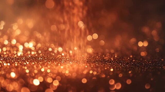 Warm caramel toned bokeh shimmer with glowing glitter abstract cozy ambiance cinematic lighting smooth depth