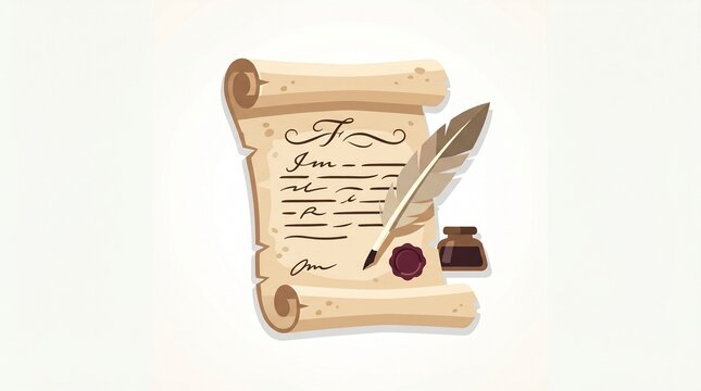 Vintage parchment scroll with quill and ink representing USA independence and American history.