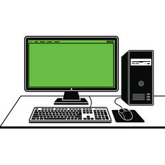 Fototapeta premium Desktop Computer Setup with Monitor, Keyboard, Mouse, and Tower Unit on a Desk