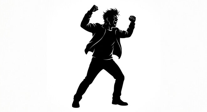 Angry Screaming Man with Clenched Fists Silhouette