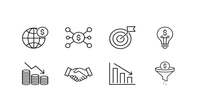Collection of Business and Finance Icons Showing Growth and Decline global