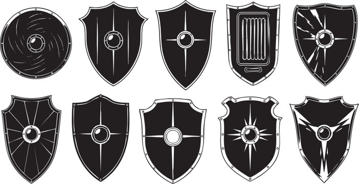 Black shield with circular center on white background circular white background symmetrical shape