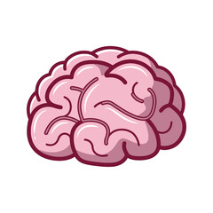 Obraz premium A cartoon illustration of a pink brain with red outlines on a white background