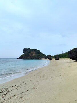 Deserted Beach with Rocks and Trees