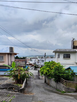 Narrow Street in Cozy Small City near the Sea in Japan