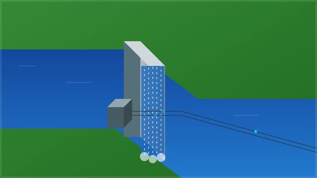 renewable hydroelectric dam clean energy isometric vector animation