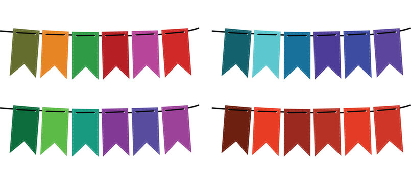 Colorful Flags and Bunting Garlands Vector Party Decoration Banner Celebration Hanging Flags Set.