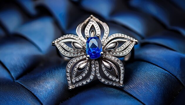 elegant blue sapphire and diamond brooch ornate jewelry vintage style luxury accessory