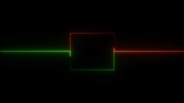 Abstract black background, neon box with glowing neon lines on black background. Glowing Neon light frame rectangle loading icon background.
