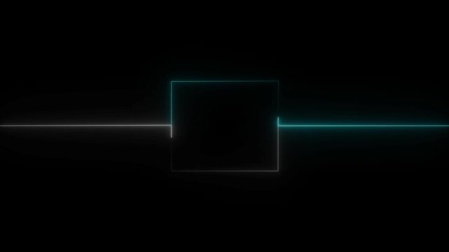 Abstract black background, neon box with glowing neon lines on black background. Glowing Neon light frame rectangle loading icon background.