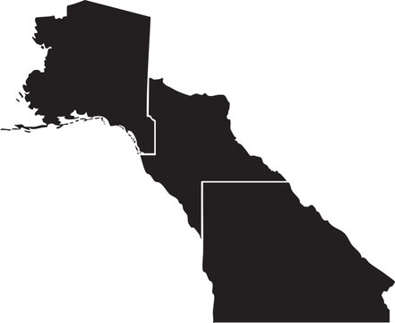 Black silhouette map of four contiguous u s states with irregular borders united states