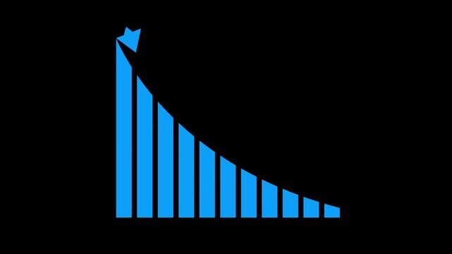 Animated down graph icon designed in flat icon style. Finance, Business Info graphic animation on black background. 4k video