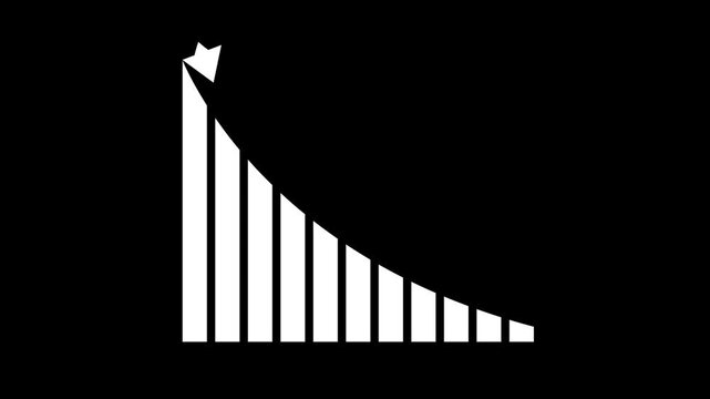 Animated white down graph icon designed in flat icon style. Finance, Business Info graphic animation on black background