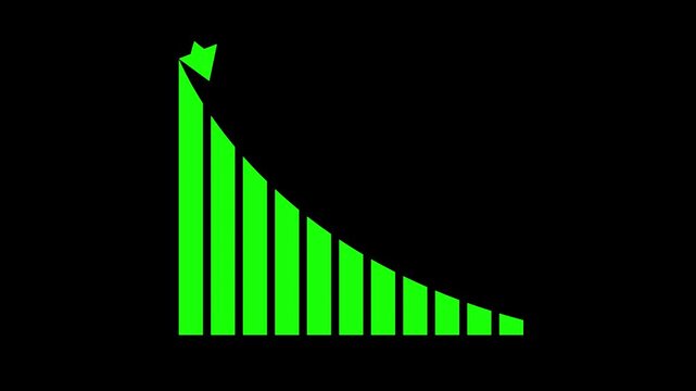 Animated green down graph icon designed in flat icon style. Finance, Business Info graphic animation on black background. 4k video