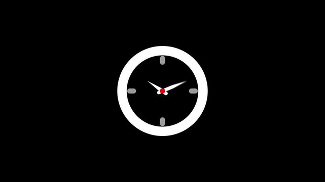 white clock spinning. Clock icon flat style and 24 hours timer clock animation on black background. 4k video