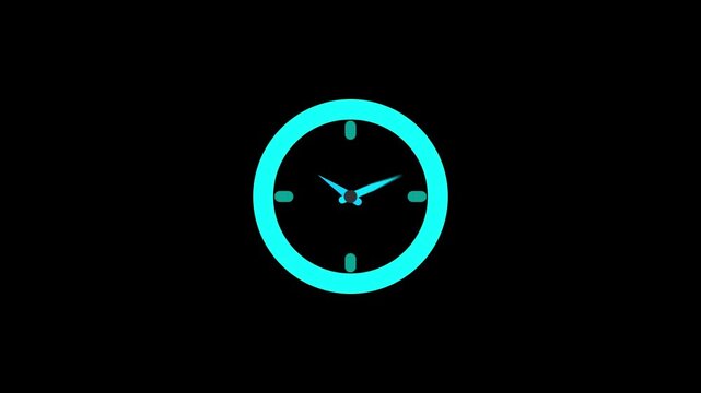 Clock icon flat style and 24 hours timer clock animation on black background. white clock spinning