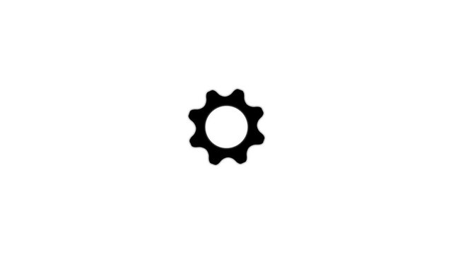 Single black gear centered on a plain white background representing mechanical engineering and industrial settings for technical documentation