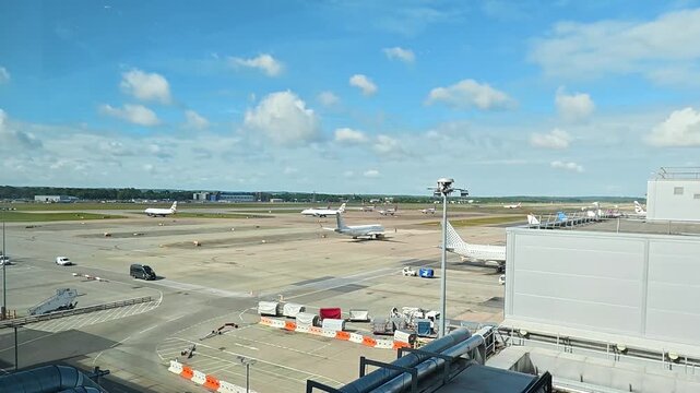 Aviation Hub: Dynamic Daytime Timelapse of Commercial Airplane Movements and Runway Operations at London Gatwick Airport