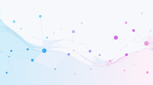 Clean flat vector illustration of colorful connected data nodes and flowing network lines on a light background, ideal for technology, AI, or communication banners.