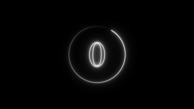 A glowing white neon number two centered inside a circular frame on a black background representing a countdown timer or a digital interface