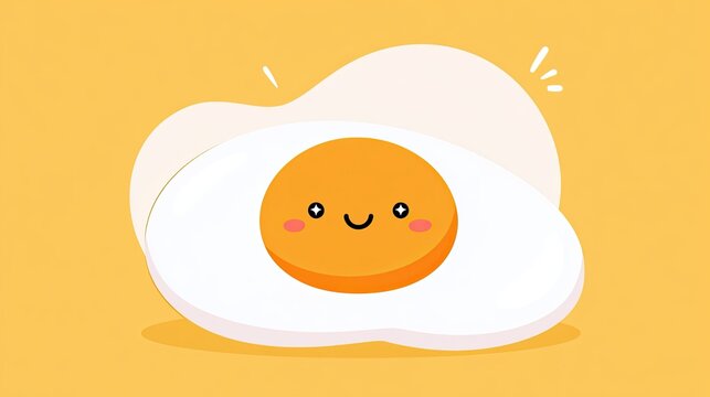 Playful cartoon breakfast egg mascot with a smiling face and bright yellow yolk, set against a cheerful orange background, ideal for food-related designs and children's content