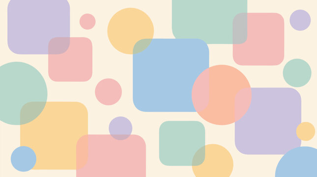 Clean flat vector illustration of pastel rounded squares and circles on a light cream background, ideal for modern abstract banners, presentations, or web design.
