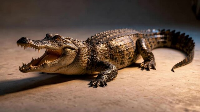 Close Up Crocodile with Open Mouth Showing Teeth in Dramatic Wildlife Scene